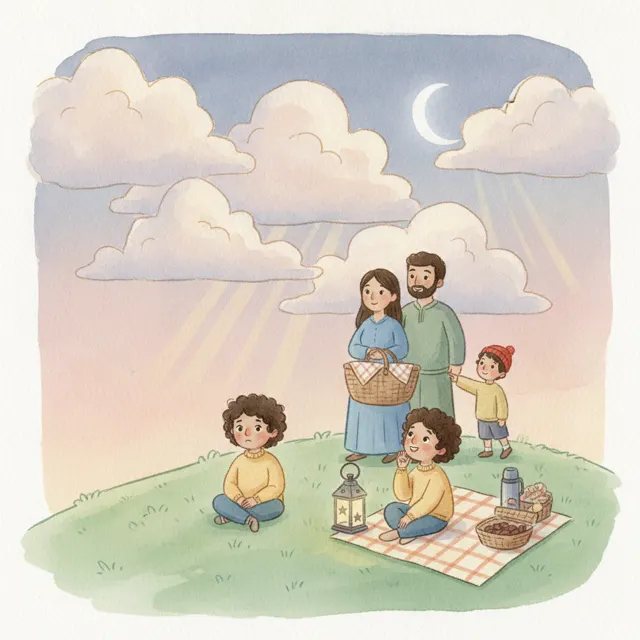The Moon-Spotting Picnic story for kids illustration