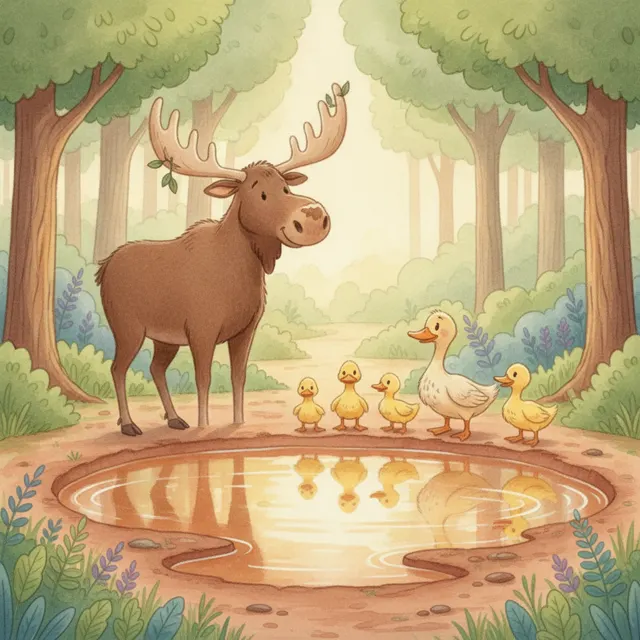 The Moose's Muddy Puddle story for kids illustration