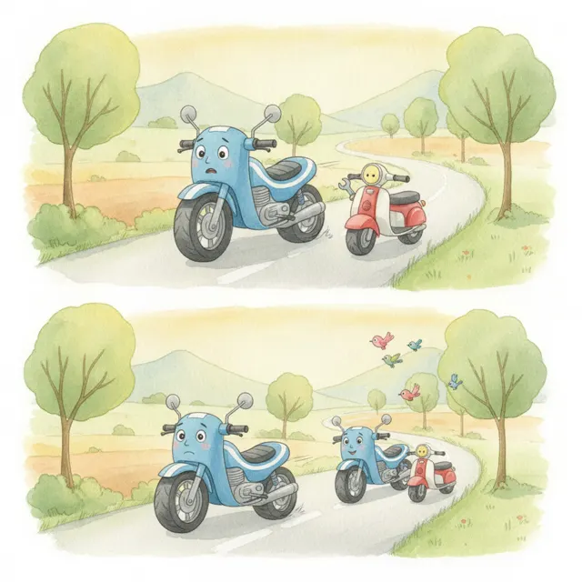 The Motorcycle Who Found a Friend story for kids illustration