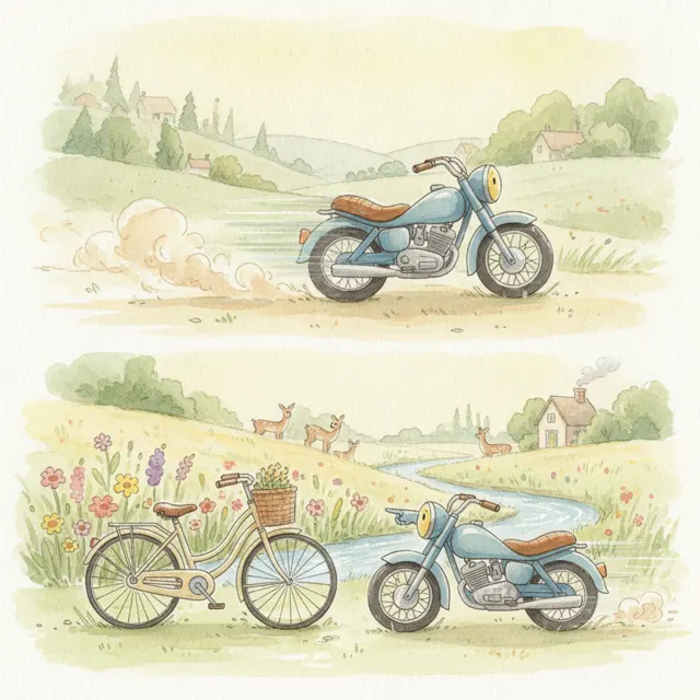 The Motorcycle Who Learned to Slow Down story for kids illustration