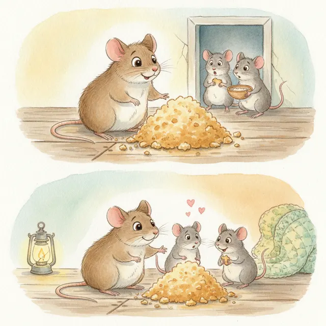 The Mouse Who Shared Her Crumbs story for kids illustration