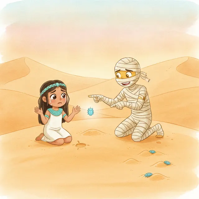 The Mummy and the Lost Scarab story for kids illustration