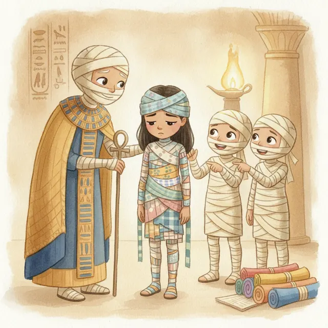 The Mummy Who Did Not Want to Be Unwrapped story for kids illustration