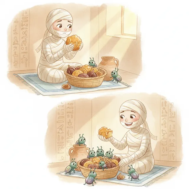 The Mummy Who Shared Her Snack story for kids illustration