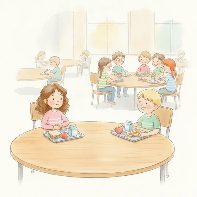 The New Girl's First Lunch story for kids illustration
