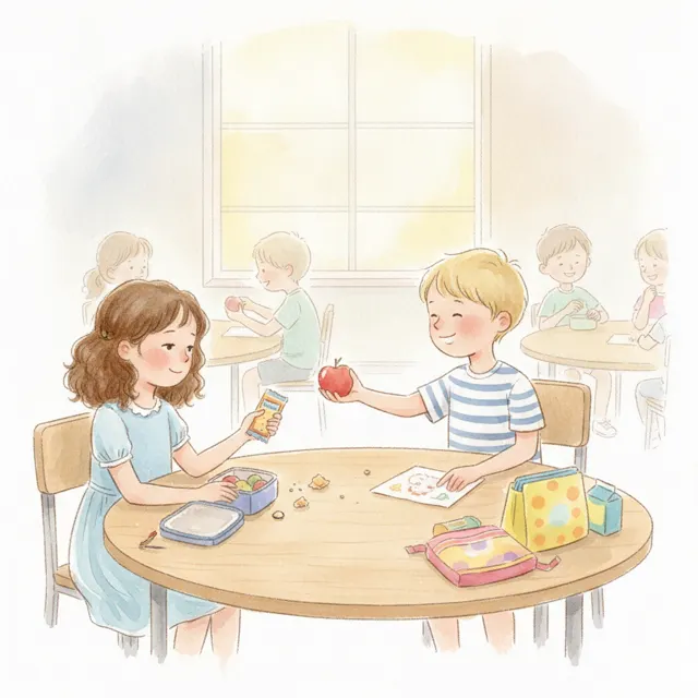 The New Girl Who Shared Lunch story for kids illustration