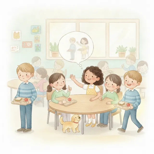 The New Kid at Table Three story for kids illustration