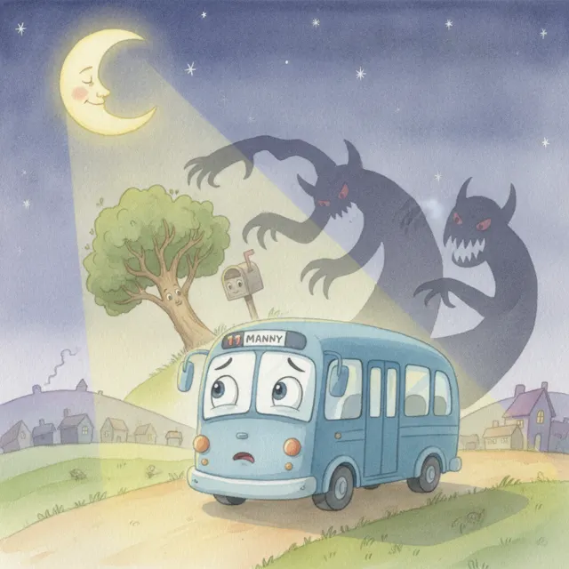 The Night Bus and the Moon story for kids illustration