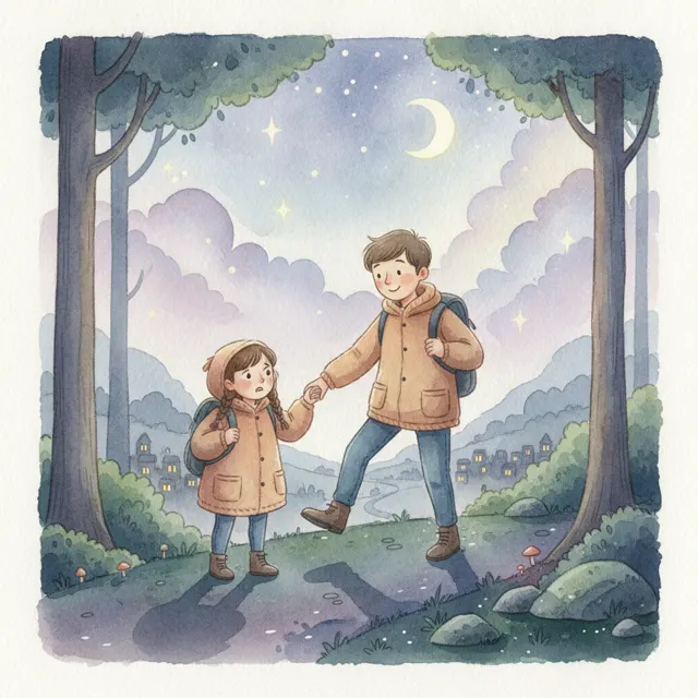 The Night Hike with Big Steps story for kids illustration