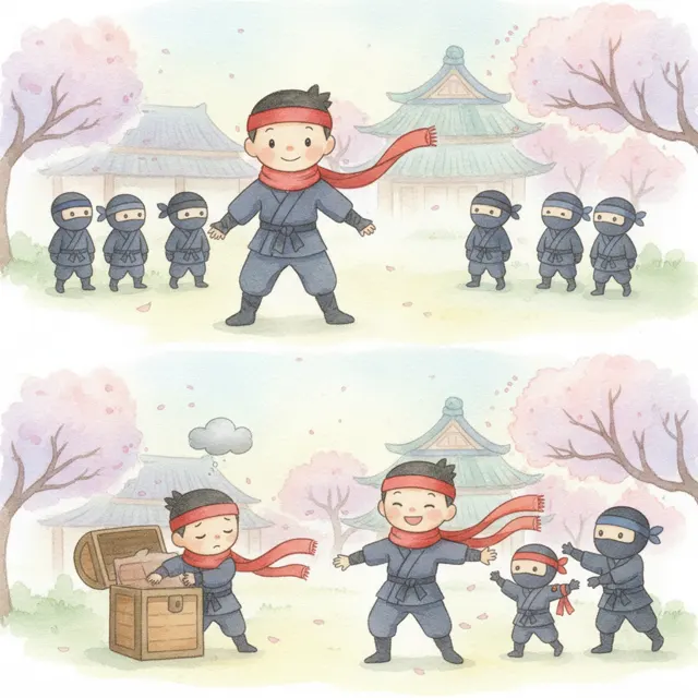The Ninja in the Red Scarf story for kids illustration