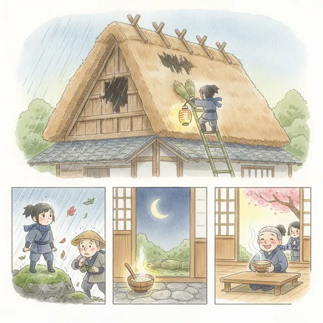 The Ninja Who Fixed the Roof story for kids illustration