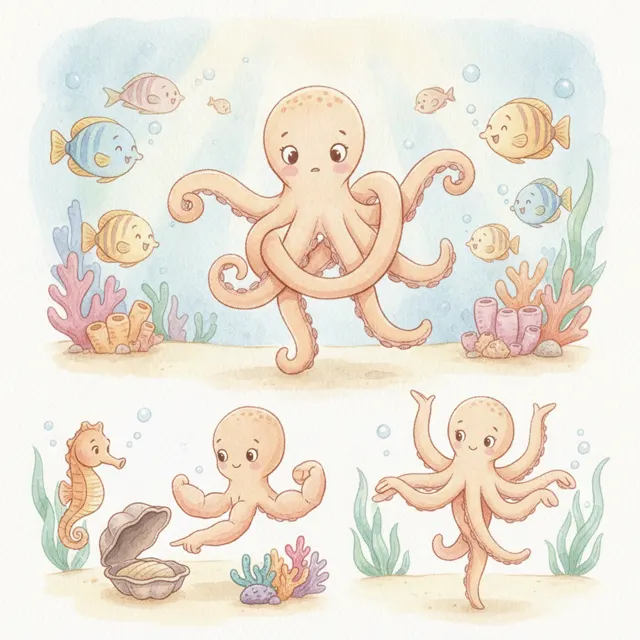 The Octopus Who Mixed Up Her Arms story for kids illustration