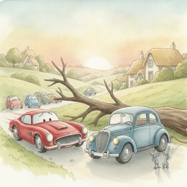 The Old Car Who Taught the New Car to Slow Down story for kids illustration