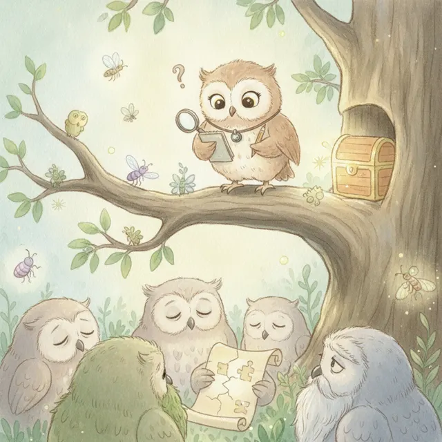 The Owl Who Asked Too Many Questions story for kids illustration