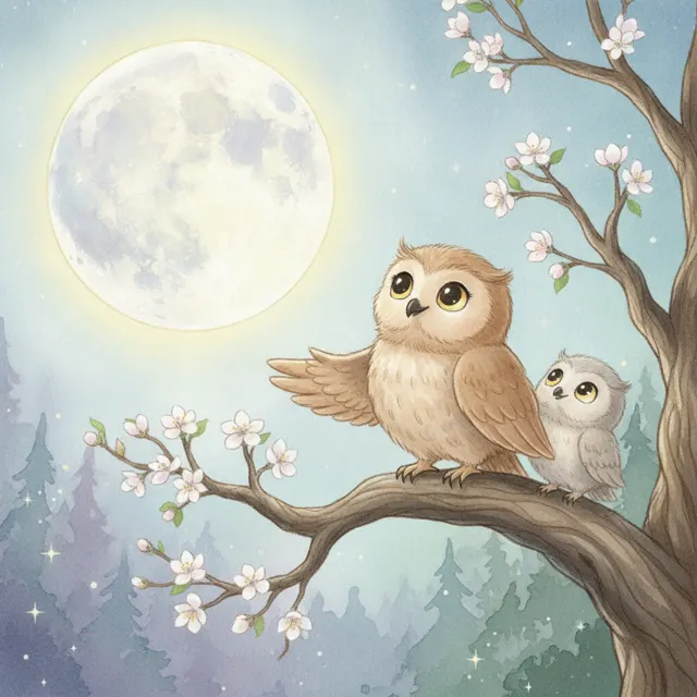 The Owl Who Shared the Moon story for kids illustration
