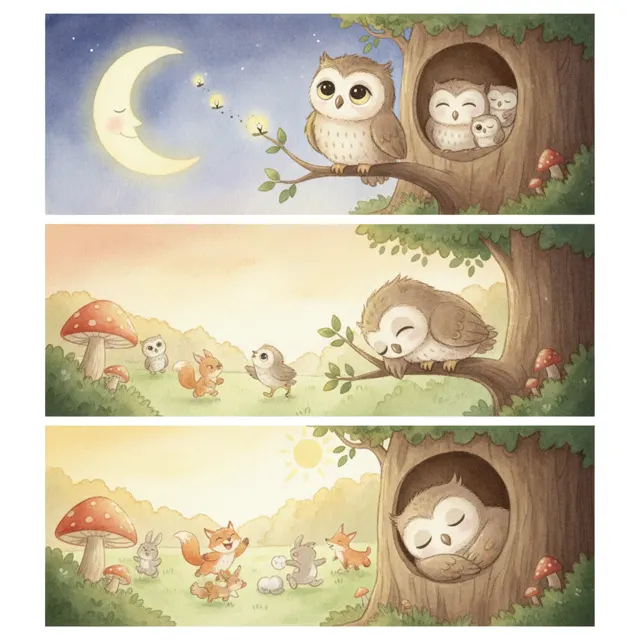 The Owl Who Stayed Up Too Late story for kids illustration