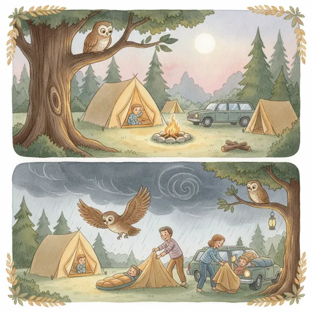 The Owl Who Watched the Camp story for kids illustration
