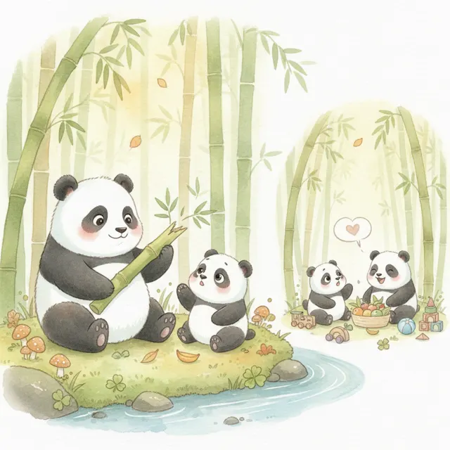The Panda Who Shared His Bamboo story for kids illustration