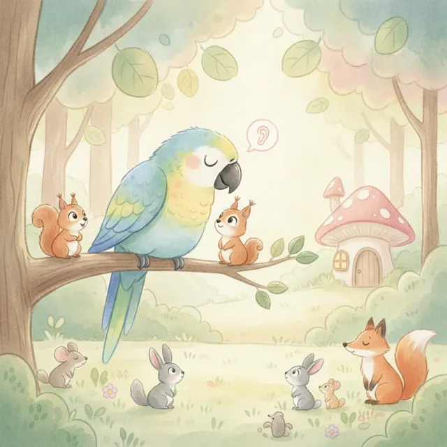 The Parrot Who Listened story for kids illustration