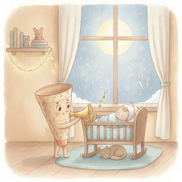 The Party Horn's Quiet Night story for kids illustration