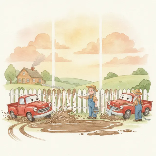 The Pickup Truck's Muddy Lesson story for kids illustration