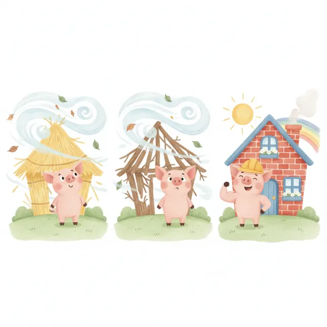 The Pig Who Built It Twice story for kids illustration