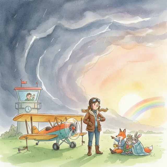 The Pilot Who Waited Out the Storm story for kids illustration