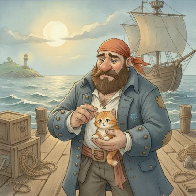 The Pirate and the Lost Kitten story for kids illustration