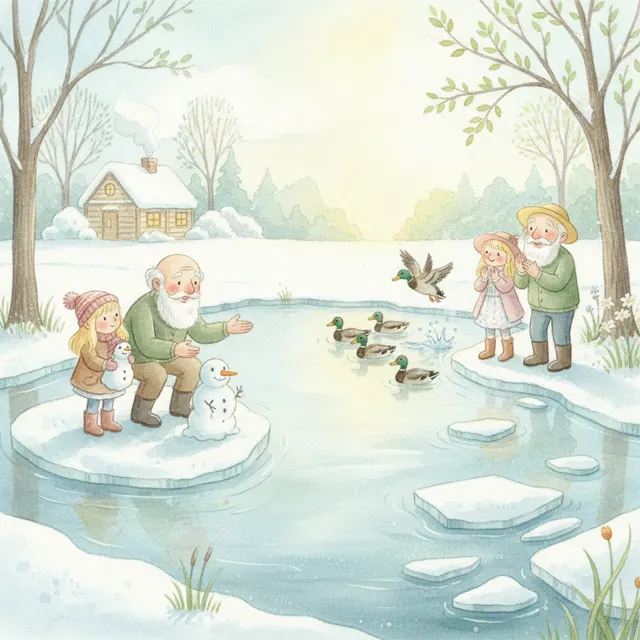 The Pond Under the Ice story for kids illustration