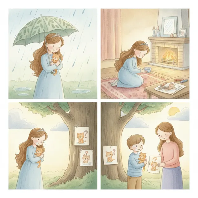 The Princess and the Lost Kitten story for kids illustration