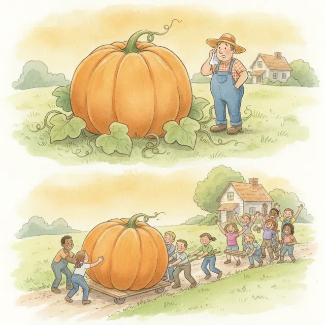 The Pumpkin That Grew Too Big story for kids illustration
