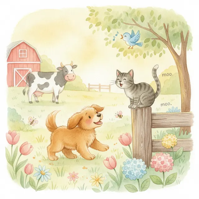 The Puppy Says Woof Woof story for kids illustration