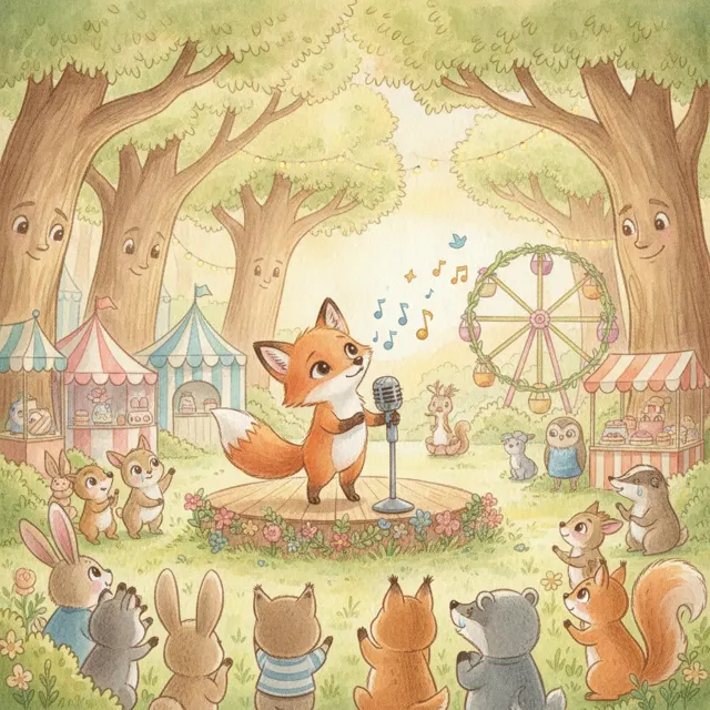 The Quiet Fox Who Sang at the Fair story for kids illustration