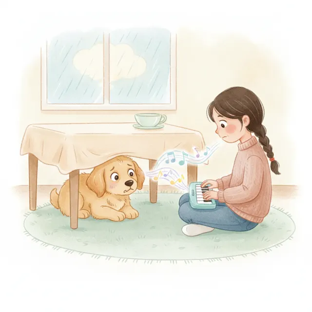The Quiet Song for a Scared Puppy story for kids illustration