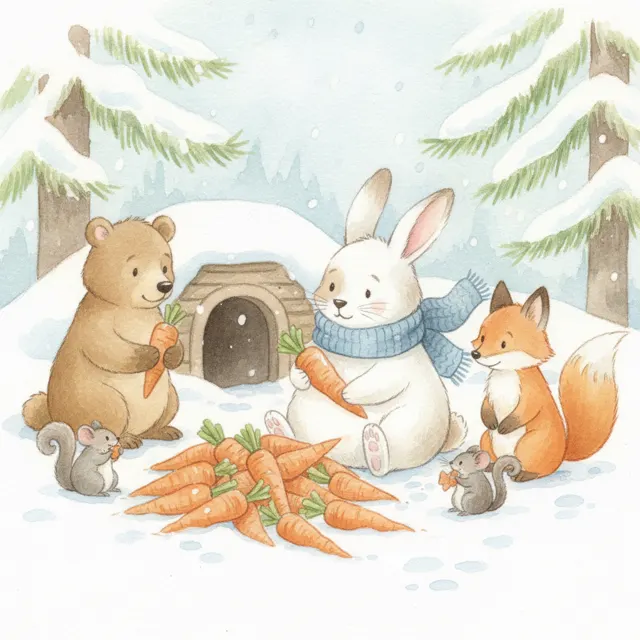 The Rabbit Who Shared His Carrots story for kids illustration