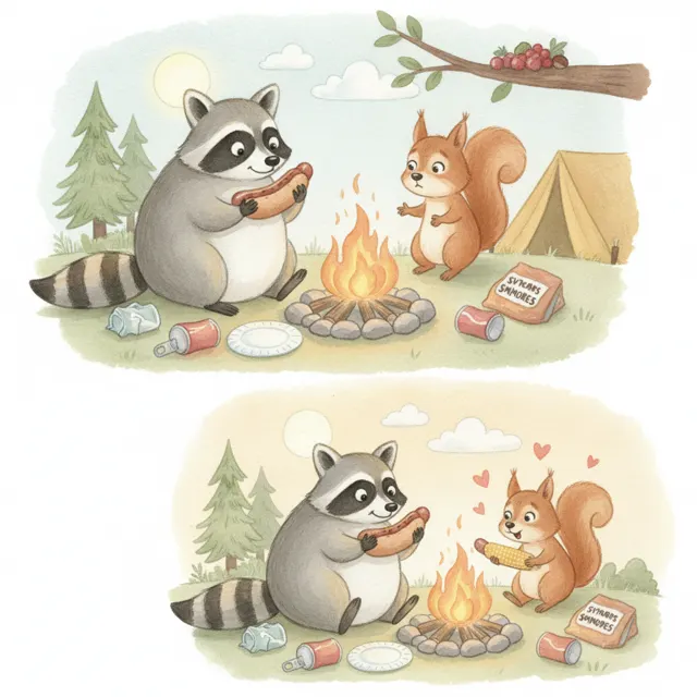 The Raccoon Who Shared His Dinner story for kids illustration