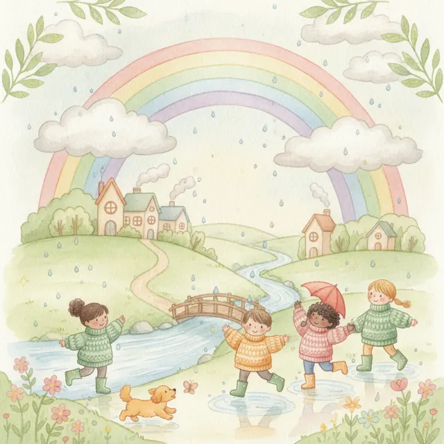The Rainbow After Rain story for kids illustration