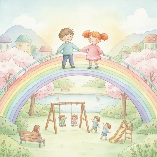 The Rainbow Bridge Over the Park story for kids illustration