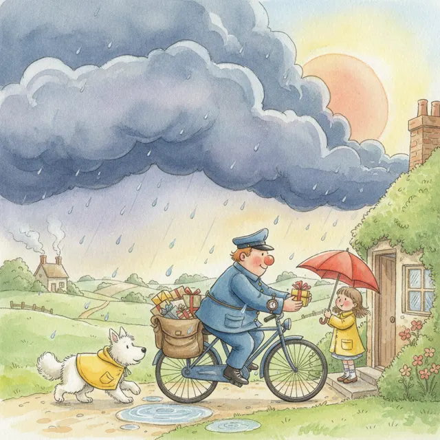The Rainy Day Delivery story for kids illustration
