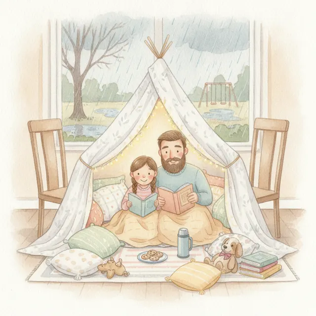 The Rainy Day Fort story for kids illustration