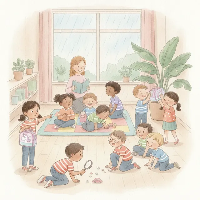 The Rainy Recess Mystery story for kids illustration