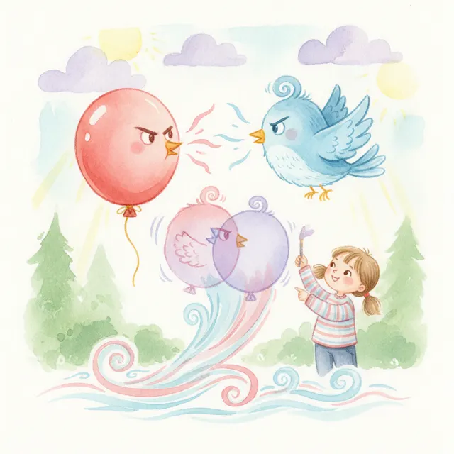 The Red Balloon and the Blue Bird story for kids illustration