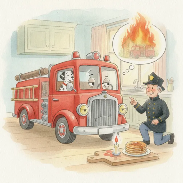 The Red Truck and the Small Spark story for kids illustration