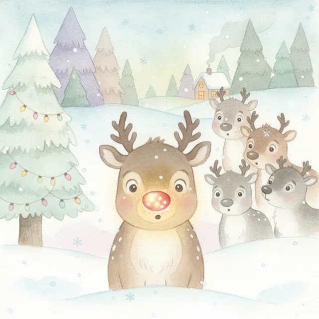 The Reindeer with the Blinking Nose story for kids illustration