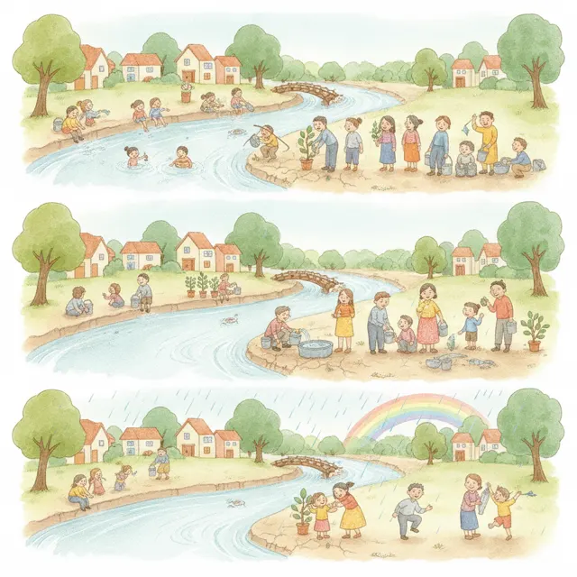 The River's Gift to the Little Town story for kids illustration