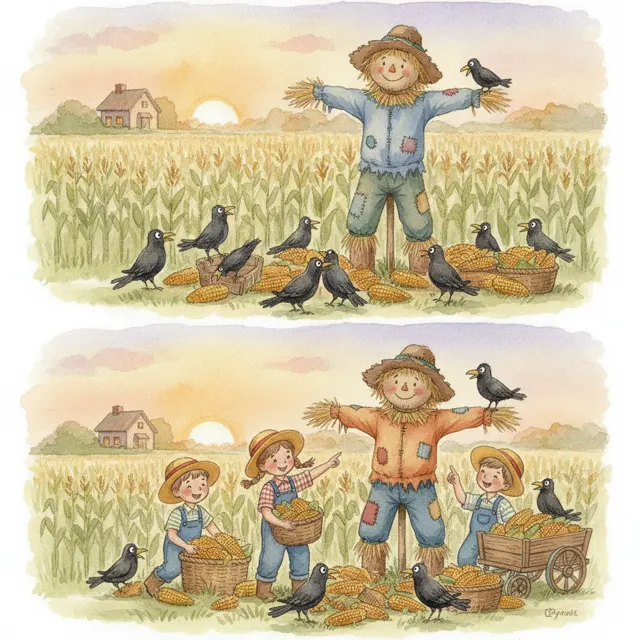 The Scarecrow's Big Team story for kids illustration