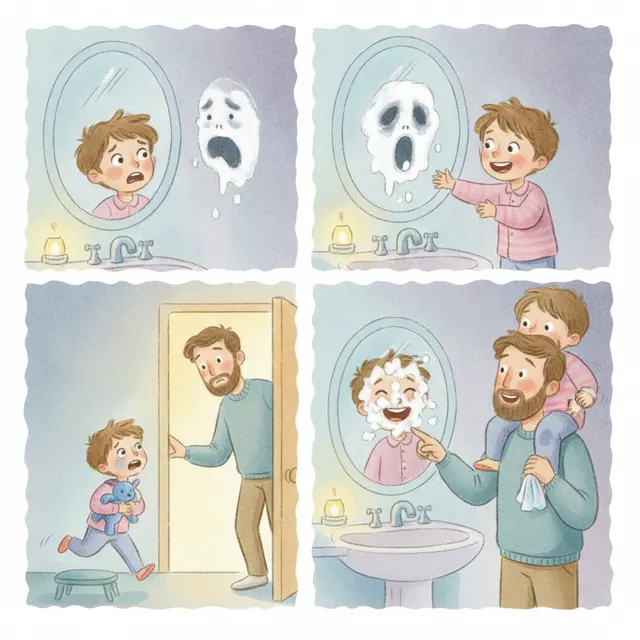 The Scary Face in the Mirror story for kids illustration