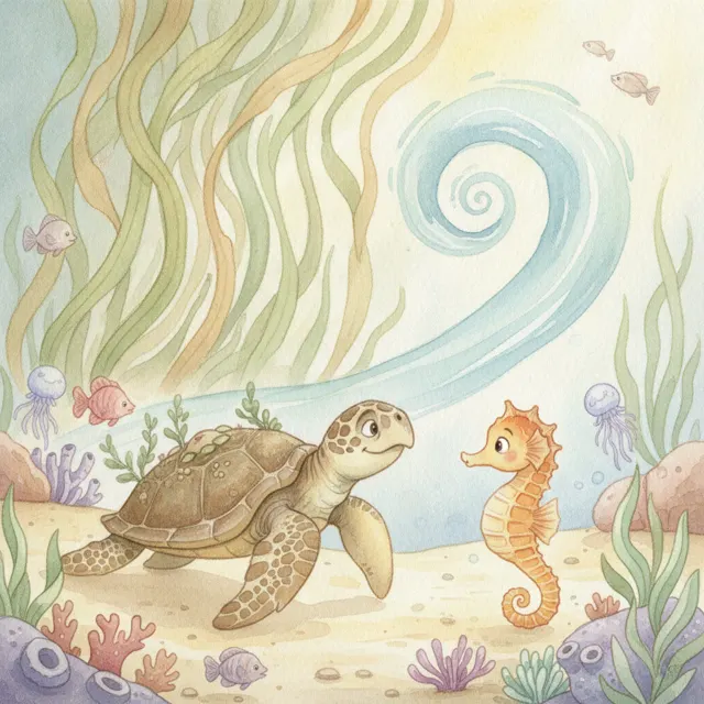 The Seahorse Who Waited for the Current story for kids illustration