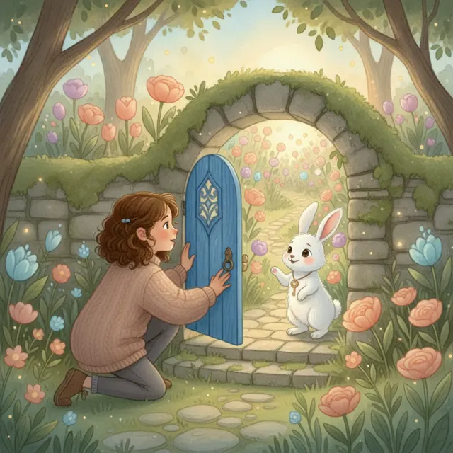 The Secret Door in the Garden story for kids illustration