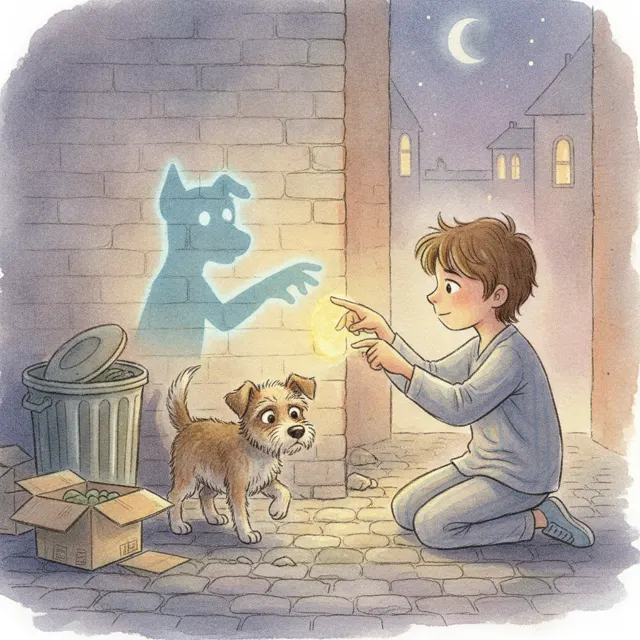 The Shadow Puppet Kid story for kids illustration